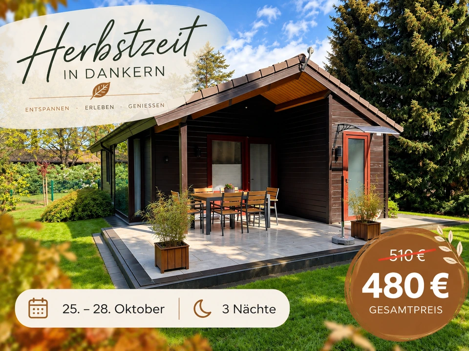 Herbstferien-Auszeit im Ferienhaus Rehweg 70, 25.–28. Oktober 2026, 3 Nächte für 480 Euro statt 510 Euro.